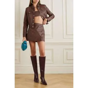 SOVANYOU Brown Knee High Boots for Women Leather Tall Boots Kitten Heel Pointed Toe Boots Wide Calf Low Heel Long Boot Stiletto Heeled High Boots