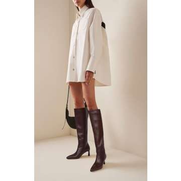 SOVANYOU Brown Knee High Boots for Women Leather Tall Boots Kitten Heel Pointed Toe Boots Wide Calf Low Heel Long Boot Stiletto Heeled High Boots