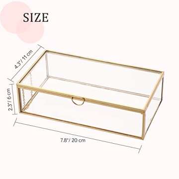 AMGSH 7.8" Golden Vintage Glass Keepsake Box | Glass Jwelry Lidded Box Decorative Glass Boxes for Di...