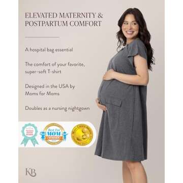 Kindred Bravely Universal 3-in-1 Labor and Delivery Gown for Hospital, Postpartum Nursing (Grey Heather, S-M-L)