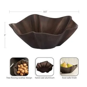 Kate and Laurel Flutte Scalloped Decorative Metal Serving Bowl, 10 x 10 x 3, Bronze, Modern Wavy Fru...