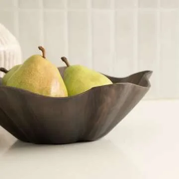 Kate and Laurel Flutte Scalloped Decorative Metal Serving Bowl, 10 x 10 x 3, Bronze, Modern Wavy Fruit Bowl for Kitchen Counter or Use as Tabletop Storage for an Entryway Table