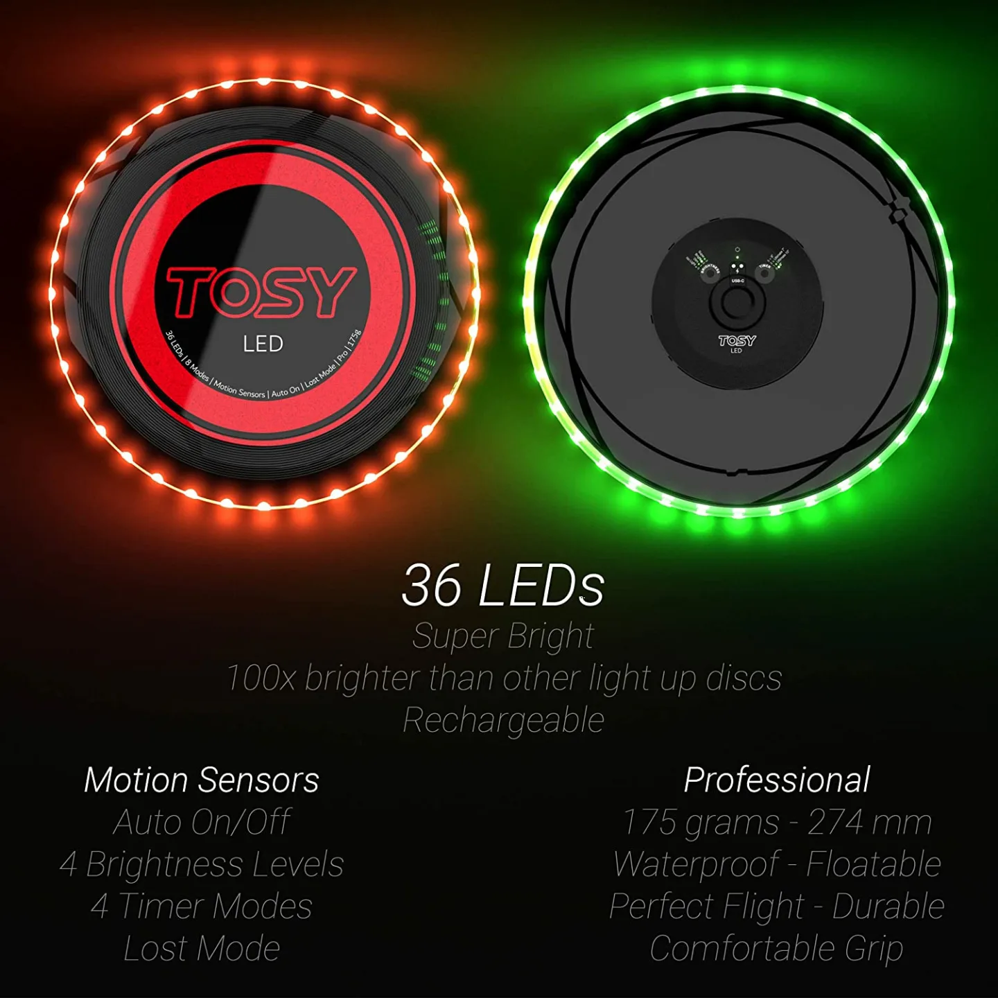 TOSY LED Frisbee - Bright, Smart & Rechargeable Flying Disc