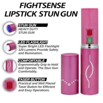 FIGHTSENSE Flashlight Lipstick Stun Gun Women Self Defense Bright Led Flashlight - Rechargeable Batt...