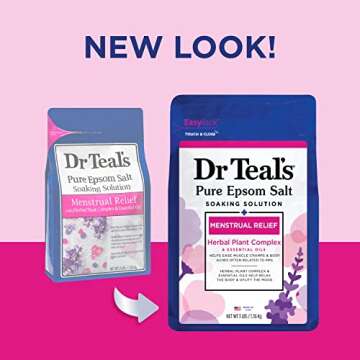 Dr Teal's Pure Epsom Magnesium Salt Soaking Solution, Menstrual Relief with Herbal Plant Complex & E...