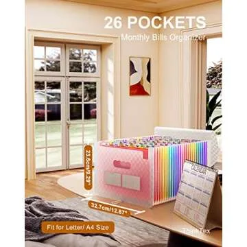 ThinkTex Accordion File Organizer - 26 Pocket Expandable Folders with Colorful Tabs
