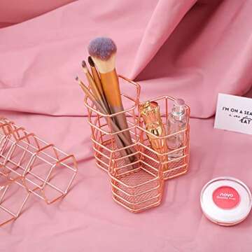 Qualsen Rose Gold 3 in 1 Desk Pen Holder for Office