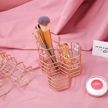 Qualsen Rose Gold 3 in 1 Desk Pen Holder for Office