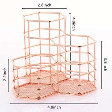 Qualsen Rose Gold 3 in 1 Desk Pen Holder for Office
