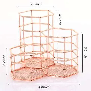 Qualsen Rose Gold 3 in 1 Desk Pen Holder for Office