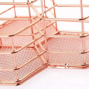 Qualsen Rose Gold 3 in 1 Desk Pen Holder for Office