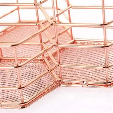 Qualsen Rose Gold 3 in 1 Desk Pen Holder for Office