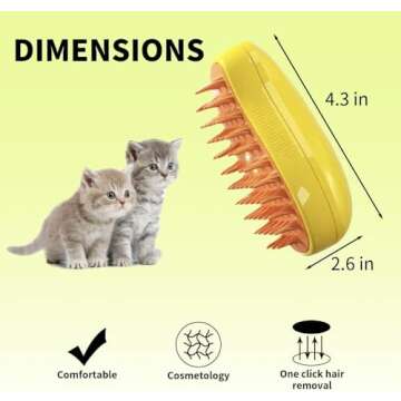 ZVKA 3 In1 Cat Steamy Brush, Self Cleaning Steam Cat Brush, Cat Steamer Brush for Massage for Removing Tangled And Loose Hair (yellow)