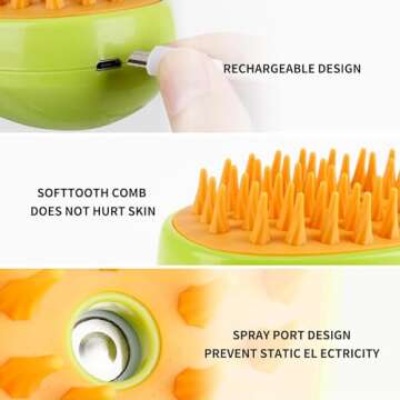 ZVKA 3 In1 Cat Steamy Brush, Self Cleaning Steam Cat Brush, Cat Steamer Brush for Massage for Removing Tangled And Loose Hair (yellow)