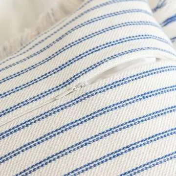 YEENAASY Striped Farmhouse Throw Pillow Covers 20X20 Set of 2 Boho Pillow Cover with Fringe Tassel Chic Cotton Decorative Pillows Modern Neutral Square Cushion Pillowcase for Sofa Couch Bed, Blue