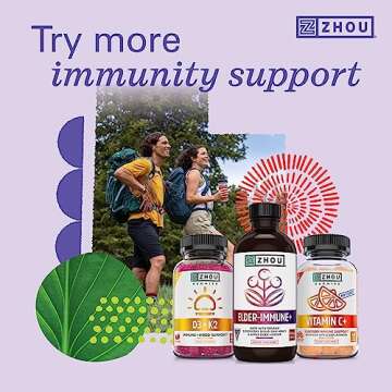Zhou Nutrition Elder-Mune Sambucus Elderberry Gummies with Zinc and Vitamin C for Kids & Adults (Age 4+) Immune Support with Antioxidants, Vegan, Gluten Free, Non-GMO, 30 Servings, 60 Gummies