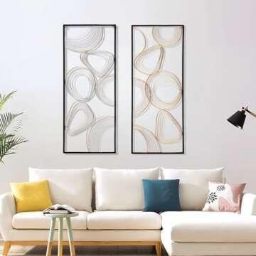 LuxenHome Metal Wall Art, 32" Gold and Silver Handmade Glam Abstract Wall Decor, Set of 2 Luxury Liv...