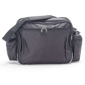 Hopkins Medical Products Original Home Health Shoulder Bag, 70D Waterproof Nylon, Fold-Down Compartment for Easy Access, Adjustable Straps, 14x11x7 inch, Black