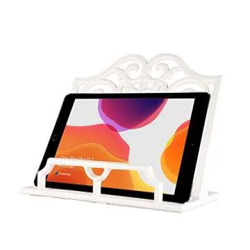 JOGREFUL Vintage Cookbook Stand Cast Iron, Decorative Metal Cookbook Recipe Holder for Bible, Easel, Textbooks, Magazine, Art, iPad, Kitchen Counter, Prayer Book Stand, 11.4L * 5.1W * 9.1H, White