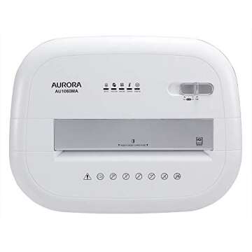 Aurora AU1060MA Professional Grade 10-Sheet High Security Micro-Cut Paper and Credit Card Shredder/ 60 Minutes/Security Level P-5, White, AU1060MA 10-Sheet High Security Microcut