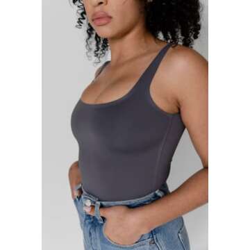 Almere Low Back Contour Tank High Cut Thong Bodysuit, No Snap, Women's Bodysuit, No Bra Needed, Body...