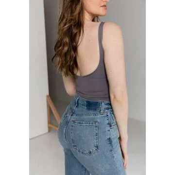 Almere Low Back Contour Tank High Cut Thong Bodysuit, No Snap, Women's Bodysuit, No Bra Needed, Body Sculpt Bodysuit (Dark Grey, Small)