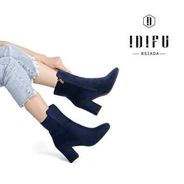 IDIFU Women's Ada Fashion Square Toe Ankle Boots Low Block Heel Short Boots Side Zipper Booties Shoes- Half Size Larger