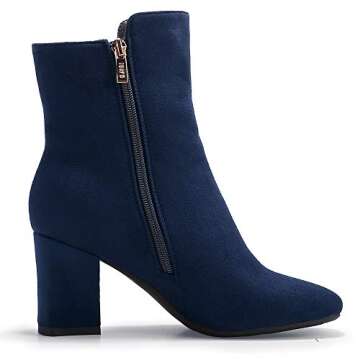IDIFU Women's Ada Fashion Square Toe Ankle Boots Low Block Heel Short Boots Side Zipper Booties Shoes- Half Size Larger