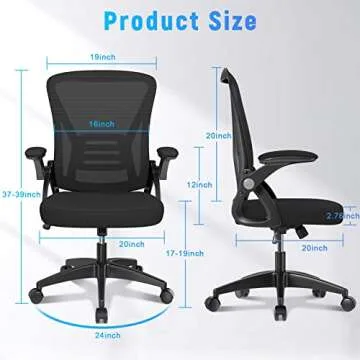 naspaluro Ergonomic Office Chair, Mid Back Desk Chair with Adjustable Height, Swivel Chair with Flip-Up Arms and Lumbar Support, Breathable Mesh Computer Chair for Home/Study/Working, Dark Black