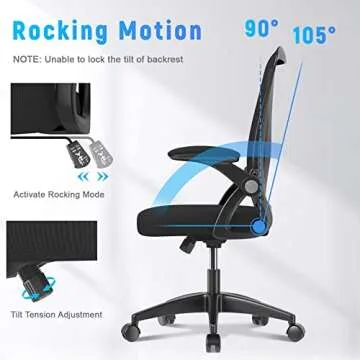 naspaluro Ergonomic Office Chair, Mid Back Desk Chair with Adjustable Height, Swivel Chair with Flip-Up Arms and Lumbar Support, Breathable Mesh Computer Chair for Home/Study/Working, Dark Black