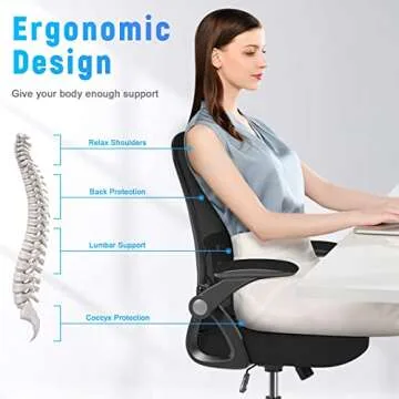 naspaluro Ergonomic Office Chair, Mid Back Desk Chair with Adjustable Height, Swivel Chair with Flip-Up Arms and Lumbar Support, Breathable Mesh Computer Chair for Home/Study/Working, Dark Black