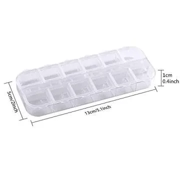jinzefa 6 Pieces Nail Art Tool Jewelry Storage Box, 12 Compartments Plastic Rhinestone Organizer Con...