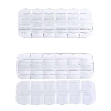 jinzefa 6 Pieces Nail Art Tool Jewelry Storage Box, 12 Compartments Plastic Rhinestone Organizer Container Case, Display Containers