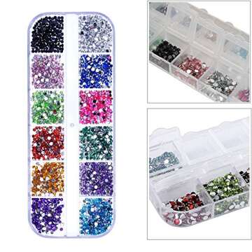 jinzefa 6 Pieces Nail Art Tool Jewelry Storage Box, 12 Compartments Plastic Rhinestone Organizer Container Case, Display Containers