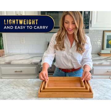Set of 3 Bamboo Serving Trays - Ottoman Trays for Entertainment, Food and Décor - Clean, Minimal De...