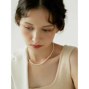 InzheG Freshwater Pearl Necklace 14K Gold Plating Cultured Baroque Handmade Dainty Tiny Delicate Choker Necklace Vintage Aesthetic Jewelry for Women