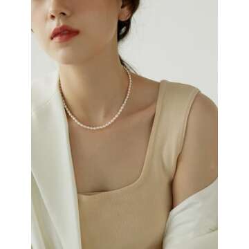 InzheG Freshwater Pearl Necklace 14K Gold Plating Cultured Baroque Handmade Dainty Tiny Delicate Choker Necklace Vintage Aesthetic Jewelry for Women