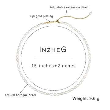 InzheG Freshwater Pearl Necklace 14K Gold Plating Cultured Baroque Handmade Dainty Tiny Delicate Choker Necklace Vintage Aesthetic Jewelry for Women