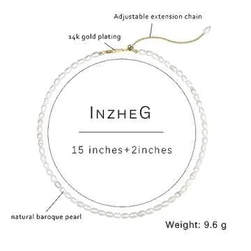 InzheG Freshwater Pearl Necklace 14K Gold Plating Cultured Baroque Handmade Dainty Tiny Delicate Choker Necklace Vintage Aesthetic Jewelry for Women