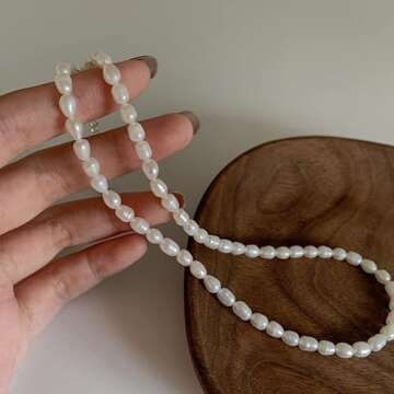 InzheG Freshwater Pearl Necklace 14K Gold Plating Cultured Baroque Handmade Dainty Tiny Delicate Choker Necklace Vintage Aesthetic Jewelry for Women