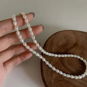 InzheG Freshwater Pearl Necklace 14K Gold Plating Cultured Baroque Handmade Dainty Tiny Delicate Choker Necklace Vintage Aesthetic Jewelry for Women