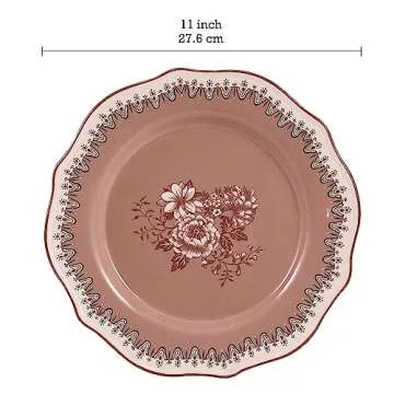 Bico Country Wanderlust Scalloped Ceramic 11 inch Dinner Plates, Set of 4, for Pasta, Salad, Maincou...