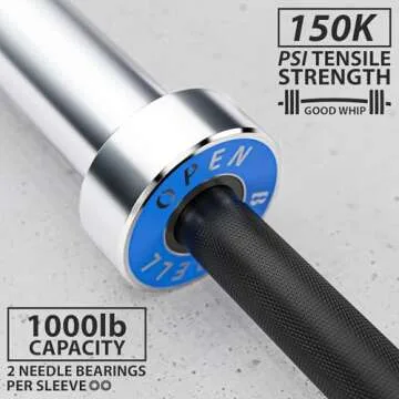 Synergee Open 20kg Men's Black Phosphate Shaft and Chrome Sleeve Olympic Barbell. Rated 1000lbs for Weightlifting and Powerlifting.