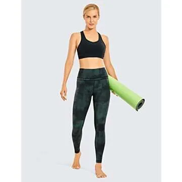 CRZ YOGA Womens Naked Feeling Workout 7/8 Yoga Leggings - 25 Inches High Waist Tight Pants Emerald Green Tie-Dye Flowers Small