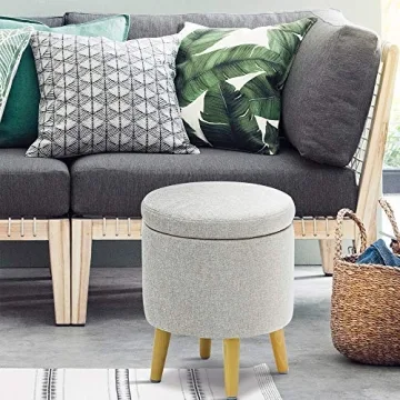 HIGOGOGO Round Storage Ottoman - Functional Footrest in Beige