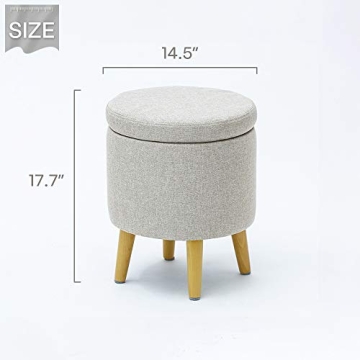 HIGOGOGO Round Storage Ottoman - Functional Footrest in Beige