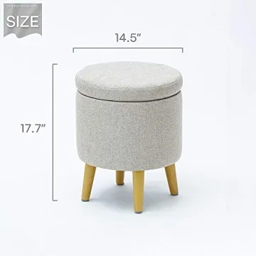 HIGOGOGO Round Storage Ottoman - Functional Footrest in Beige