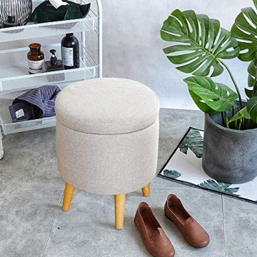 HIGOGOGO Round Storage Ottoman - Functional Footrest in Beige