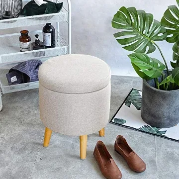 HIGOGOGO Round Storage Ottoman - Functional Footrest in Beige