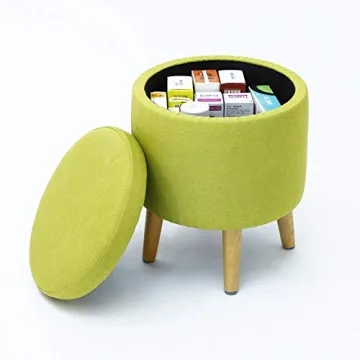HIGOGOGO Round Storage Ottoman - Functional Footrest in Beige